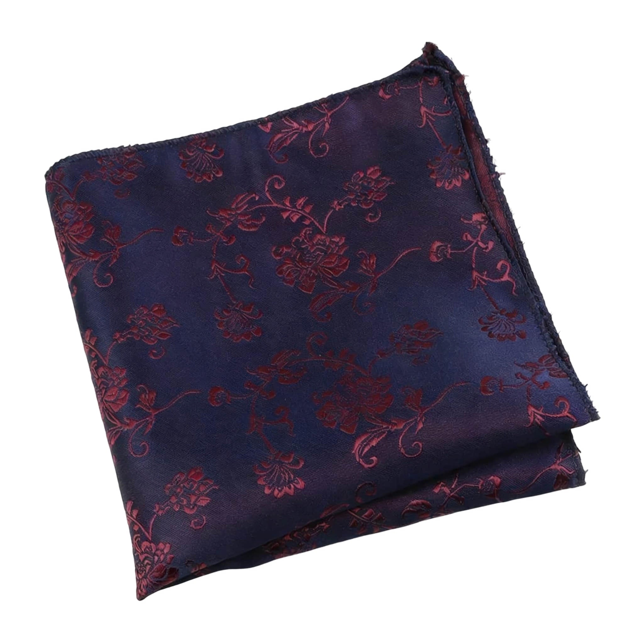 Navy Red Floral Pocket Square