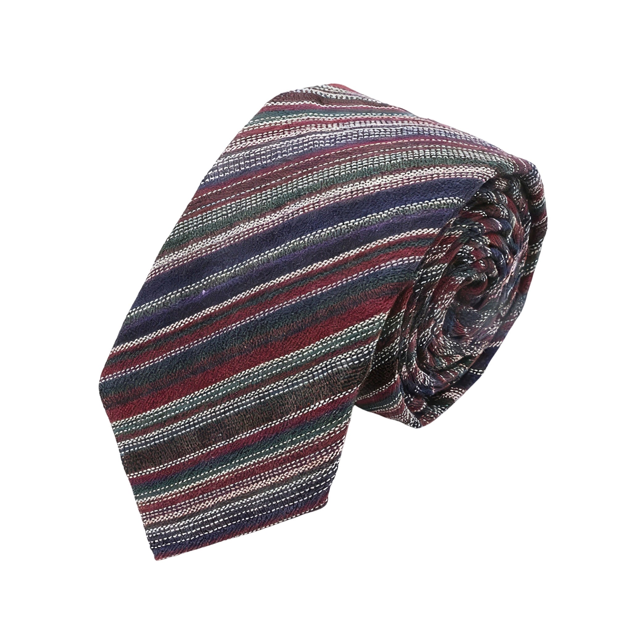 Burgundy Green Striped Necktie
