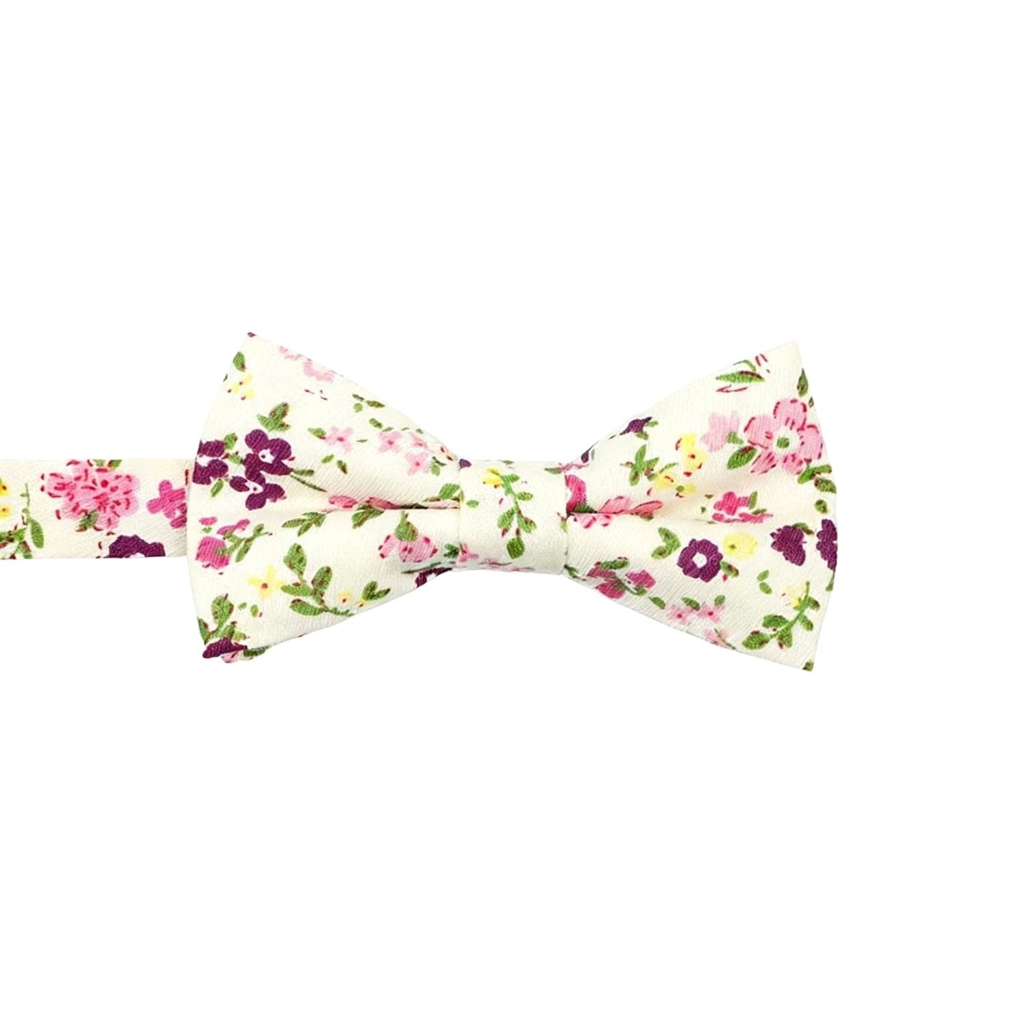 Off-White with Pink & Purple Floral Bowtie