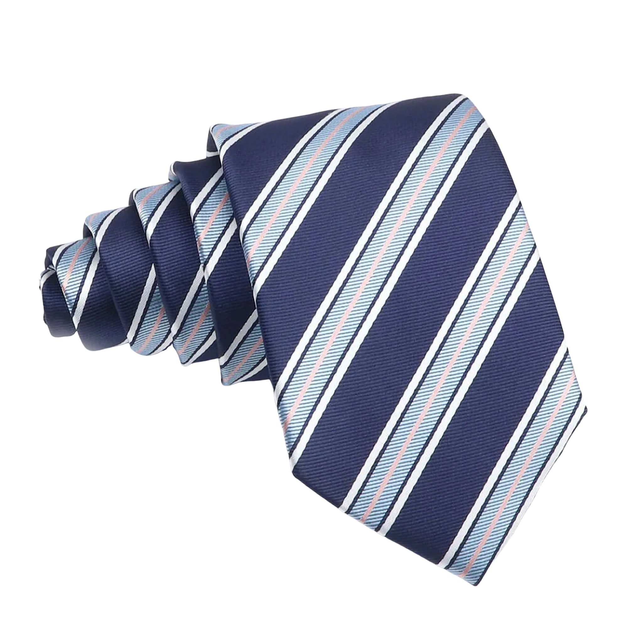 Navy With Light Blue, Pink And White Striped Necktie