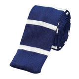 Navy White Striped Knitted Tie