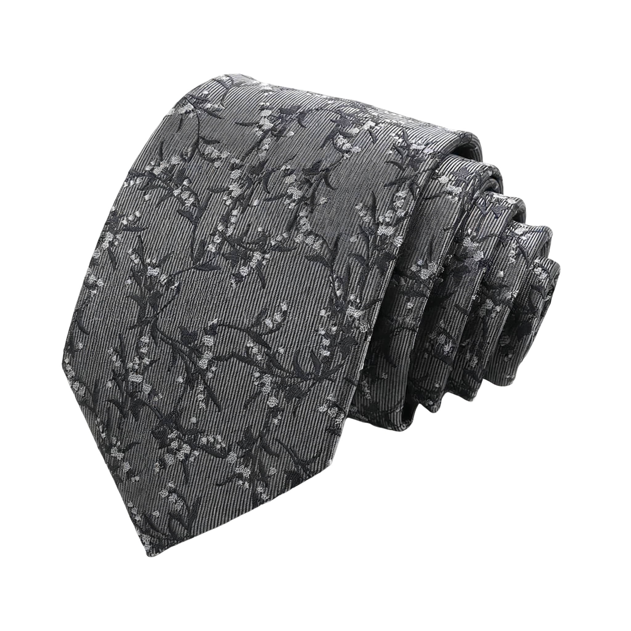 Gray Black Floral Necktie