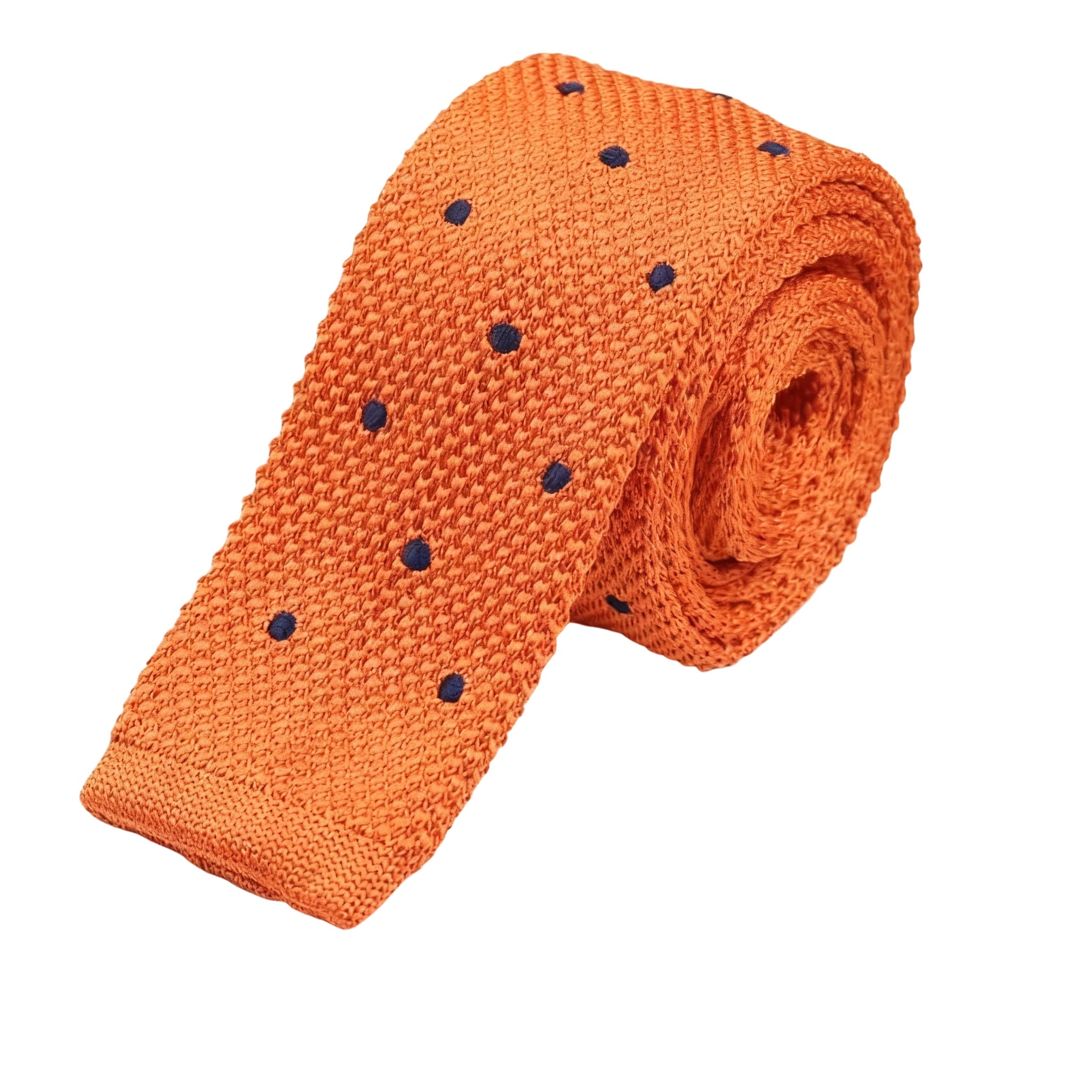 Orange Navy Dotted Knitted Tie