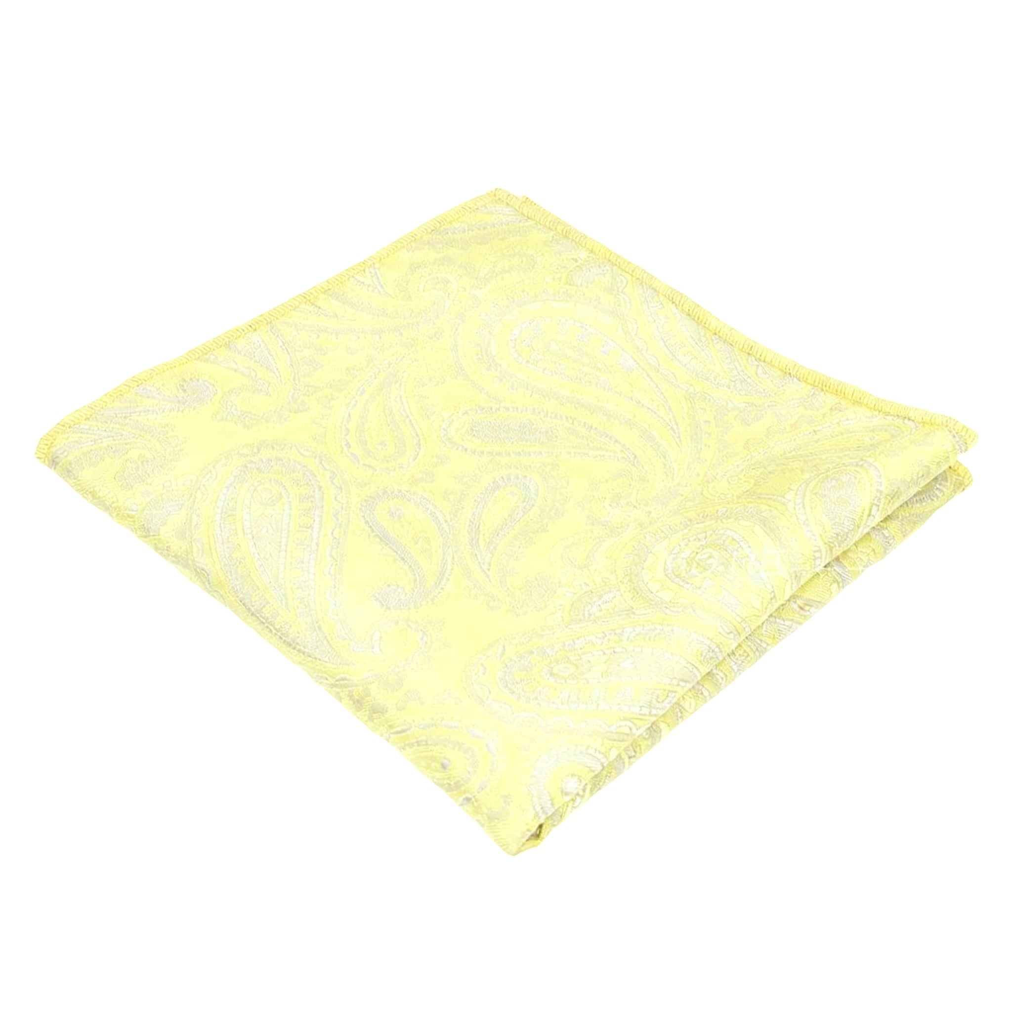 Yellow Silver Paisley Pocket Square