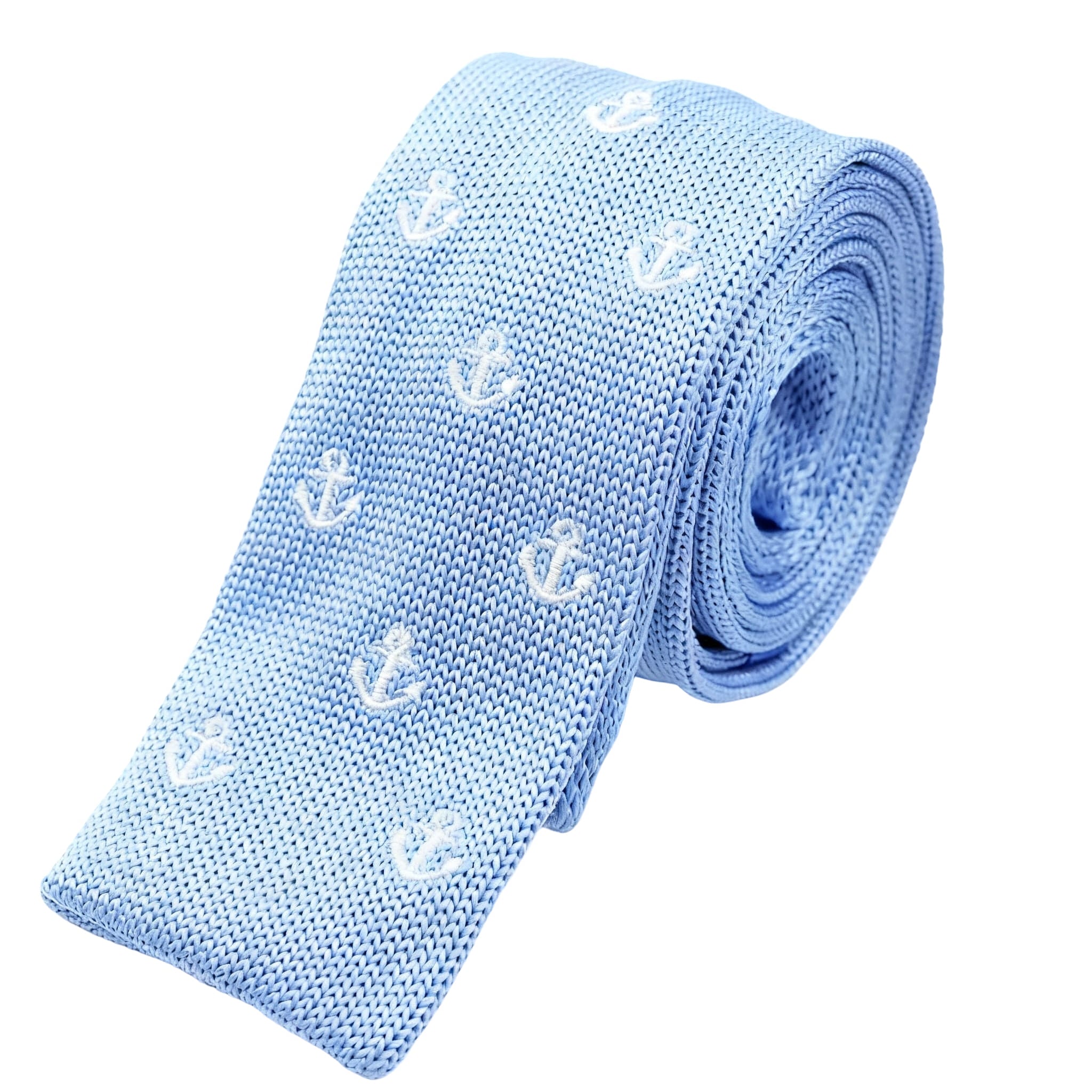 Light Blue Necktie With White Anchor