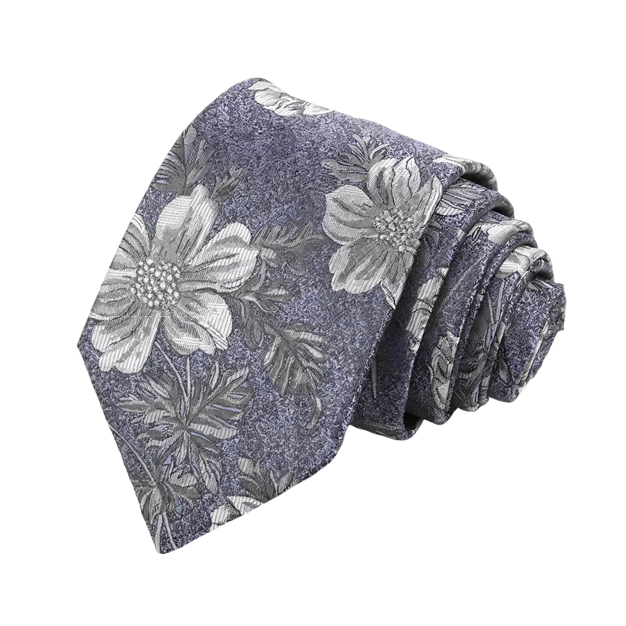 Gray Silver Floral Necktie
