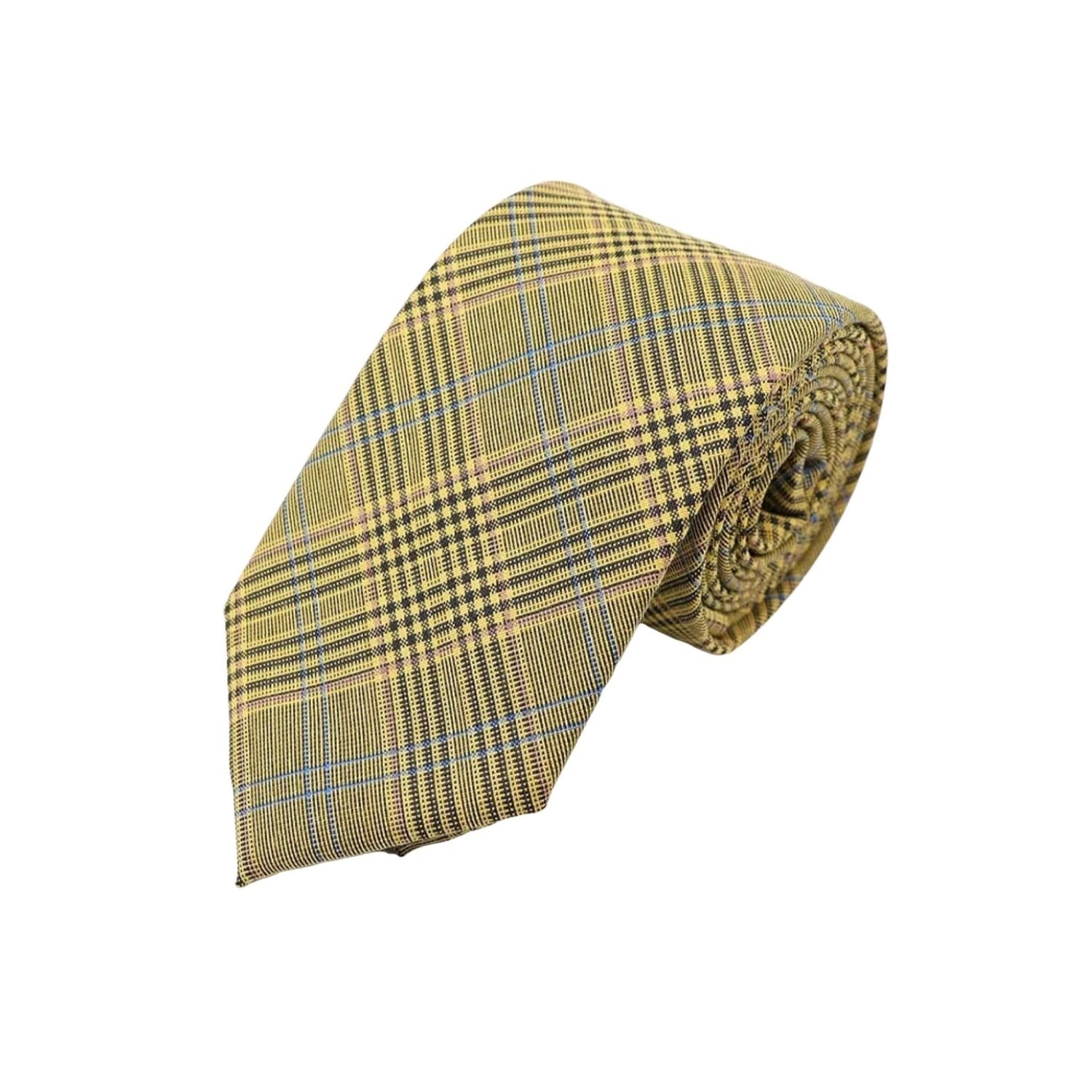 Yellow With Blue-Black Plaid Necktie