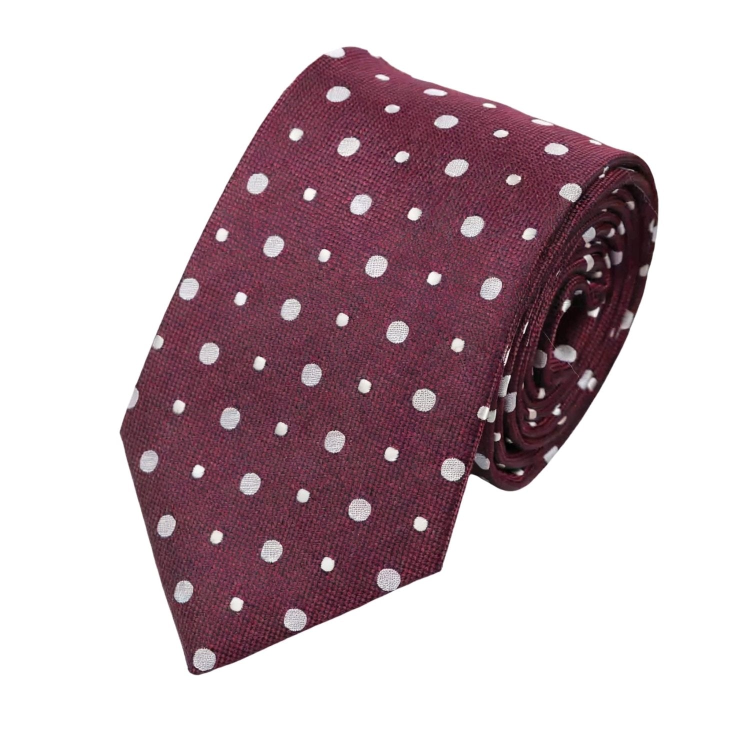 Burgundy With White Polka Dots Necktie