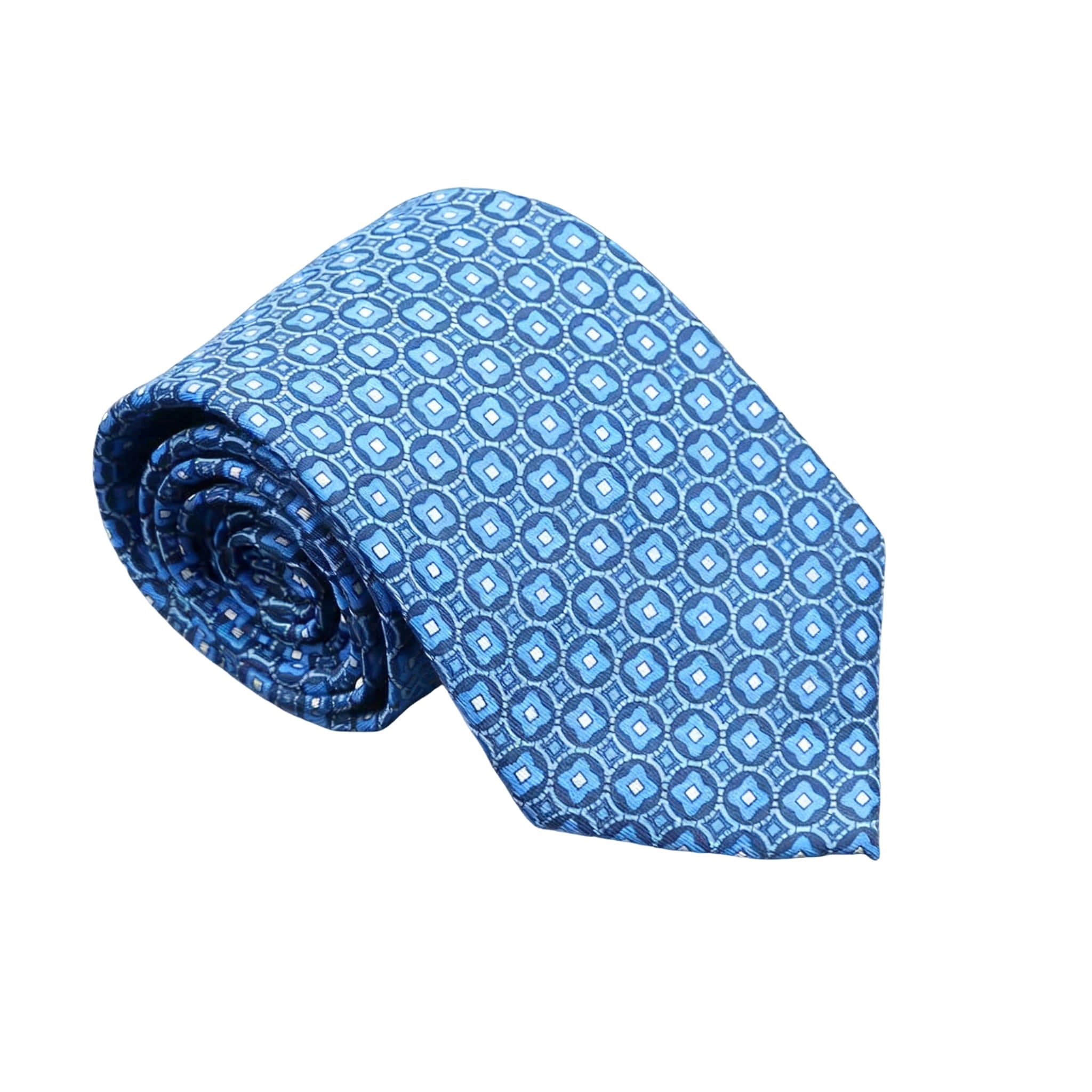 Blue White Geometric Necktie