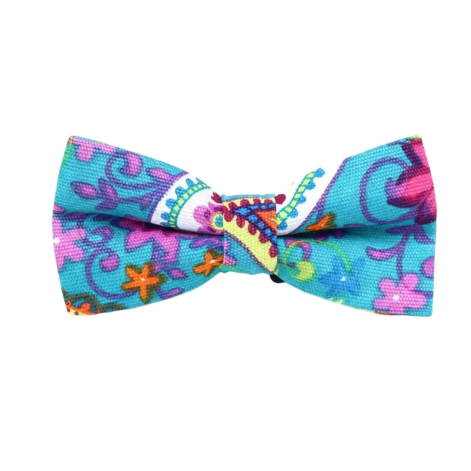 Turquoise With Pink Floral Paisley Bowtie