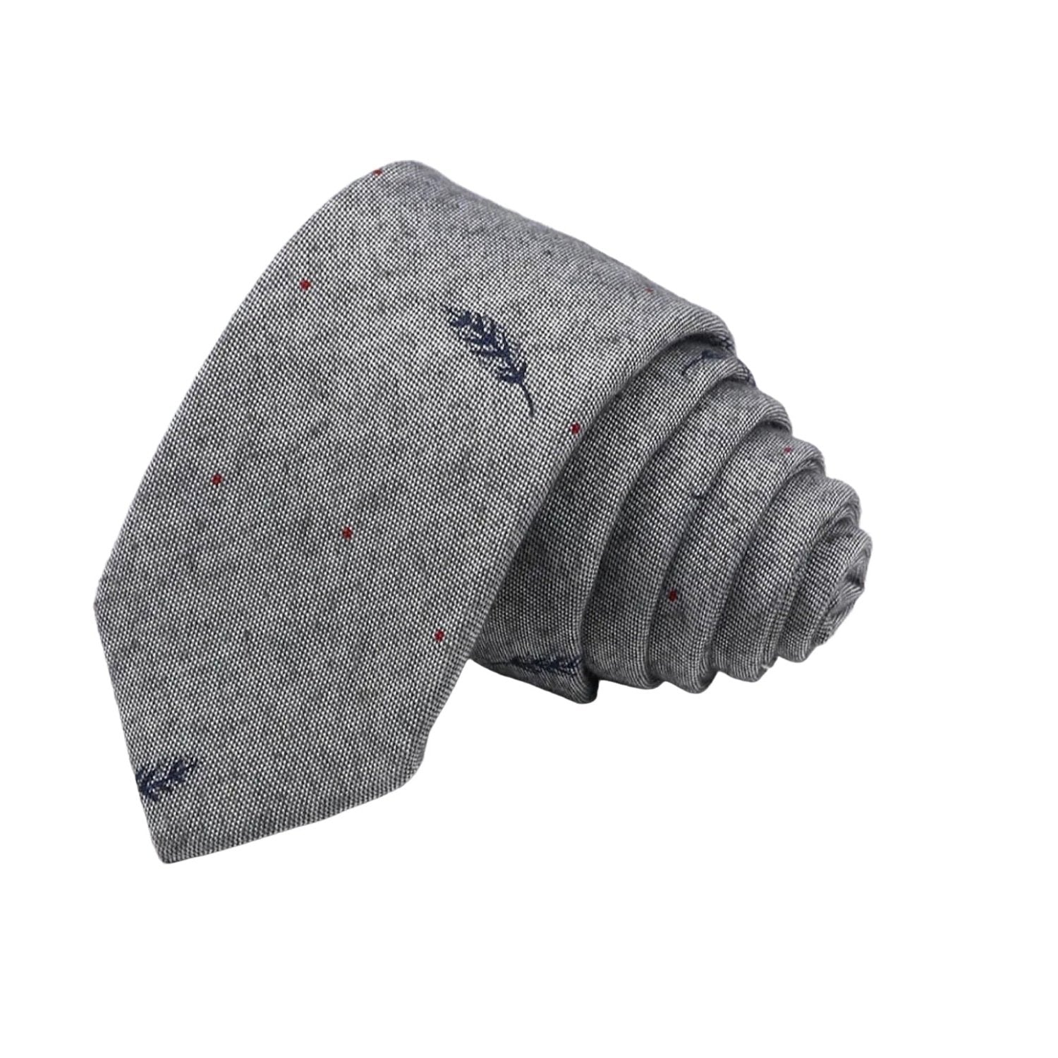 Gray with Navy Leaf Red Dot Necktie