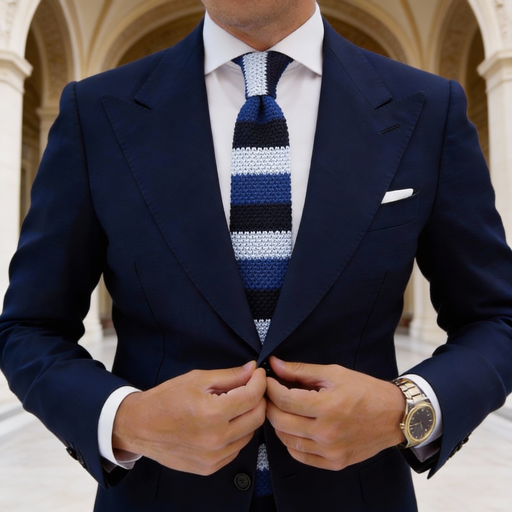 Blue With Multi - Blue Horizontal Striped Necktie