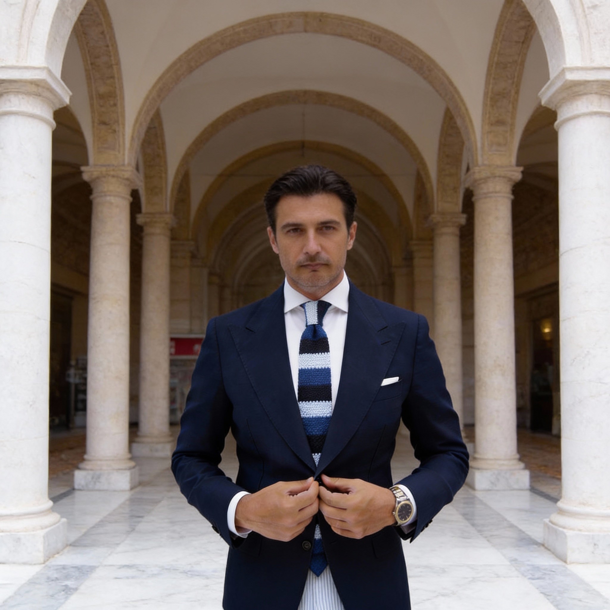 Blue With Multi - Blue Horizontal Striped Necktie