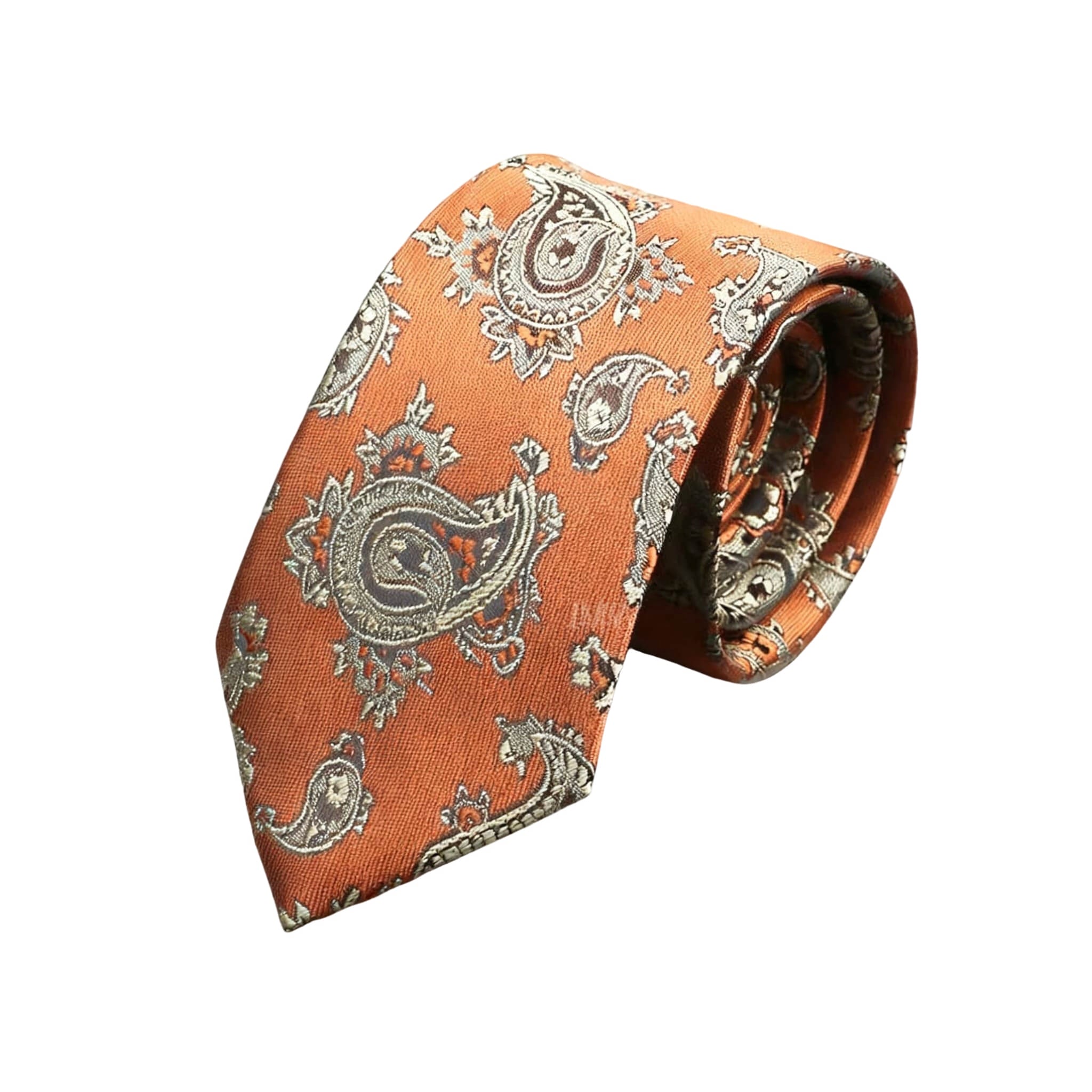 Orange Brown Paisley Necktie