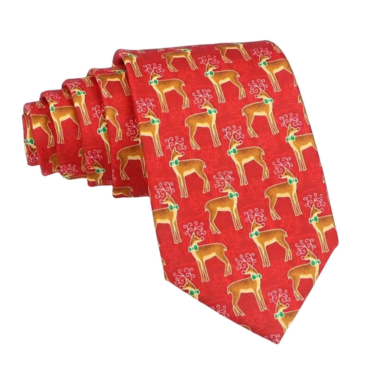 Red With Brown Reindeer Necktie