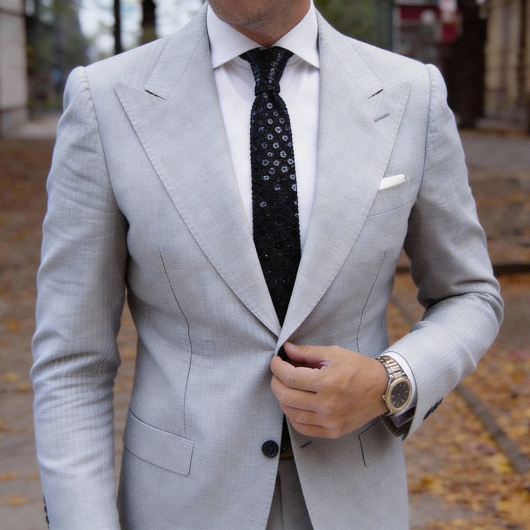 Black With Silver Round Sequins Necktie