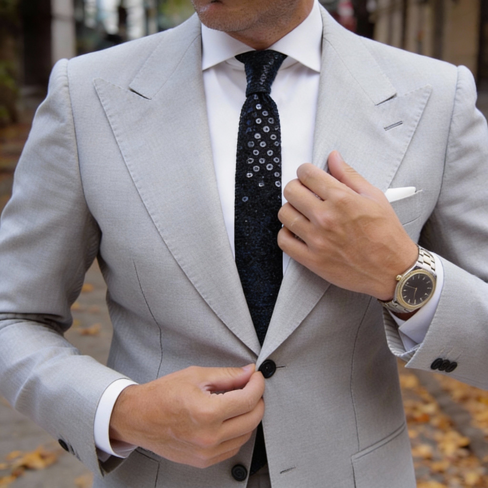 Black With Silver Round Sequins Necktie