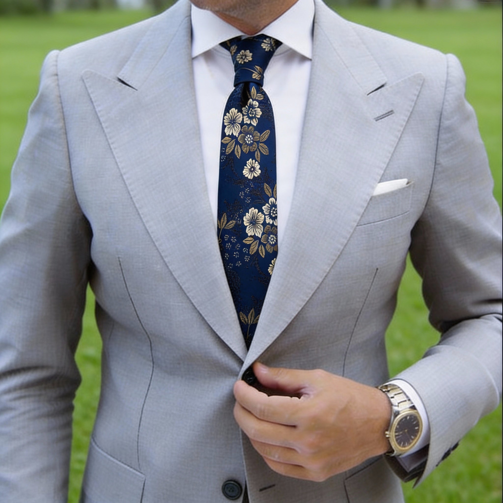 Blue With Gold Floral Necktie