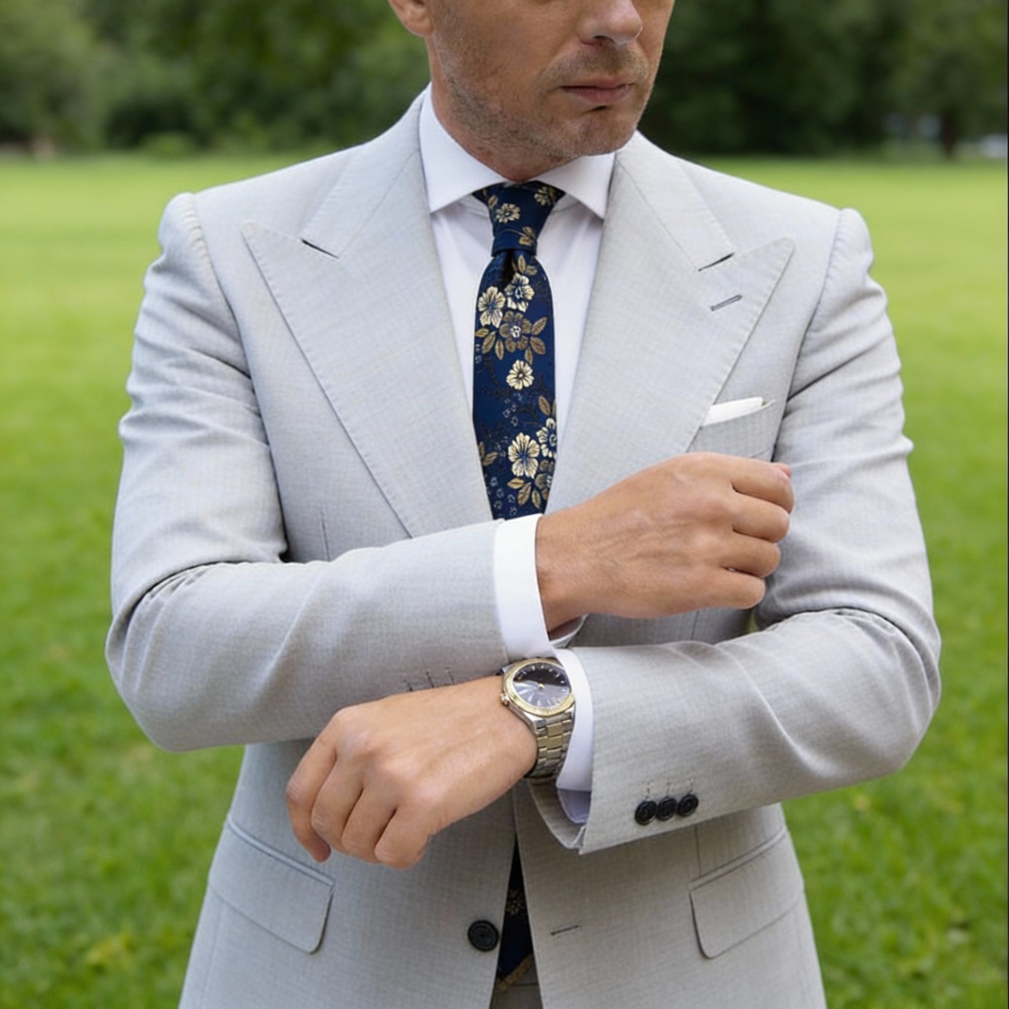 Blue With Gold Floral Necktie