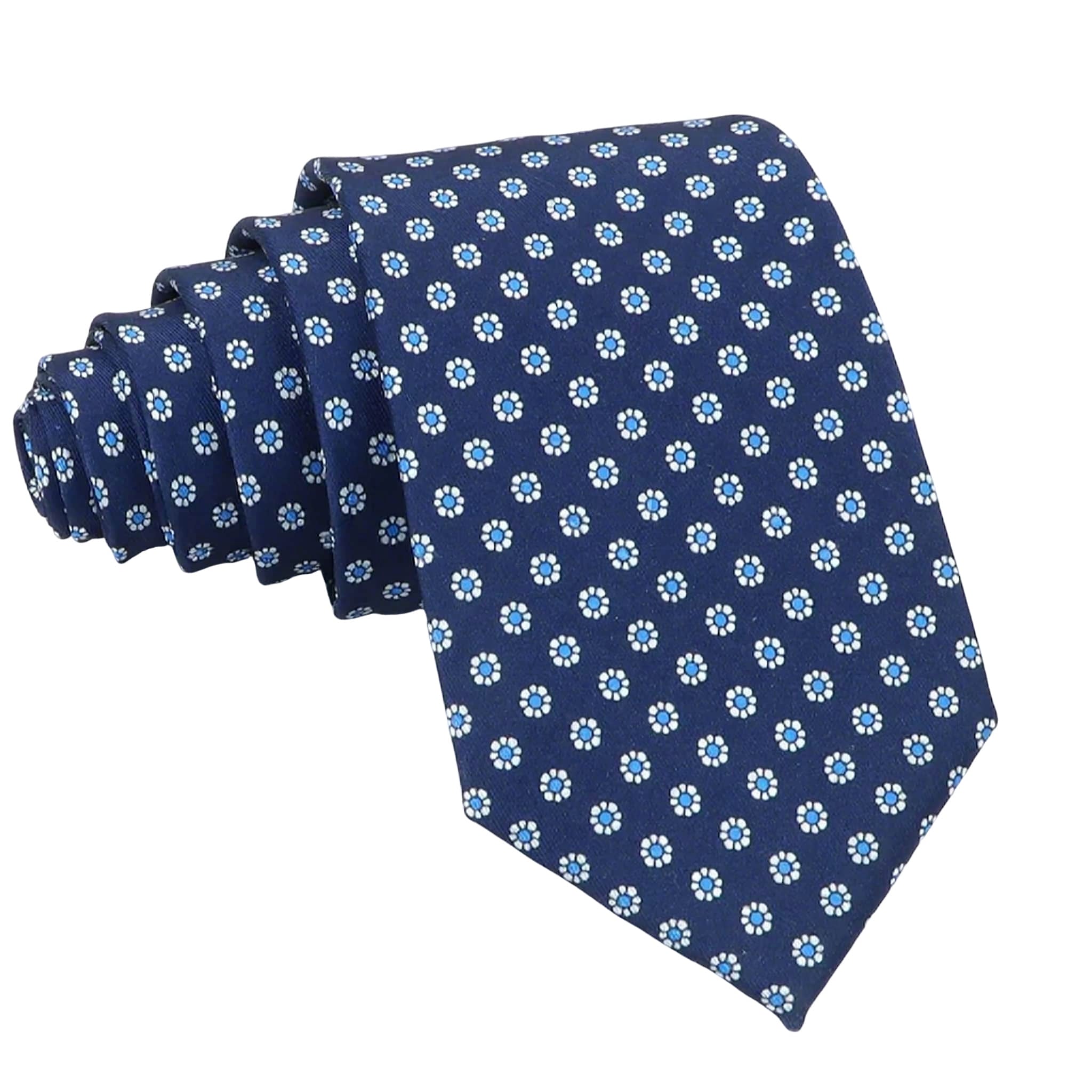 Navy Blue White Floral Necktie