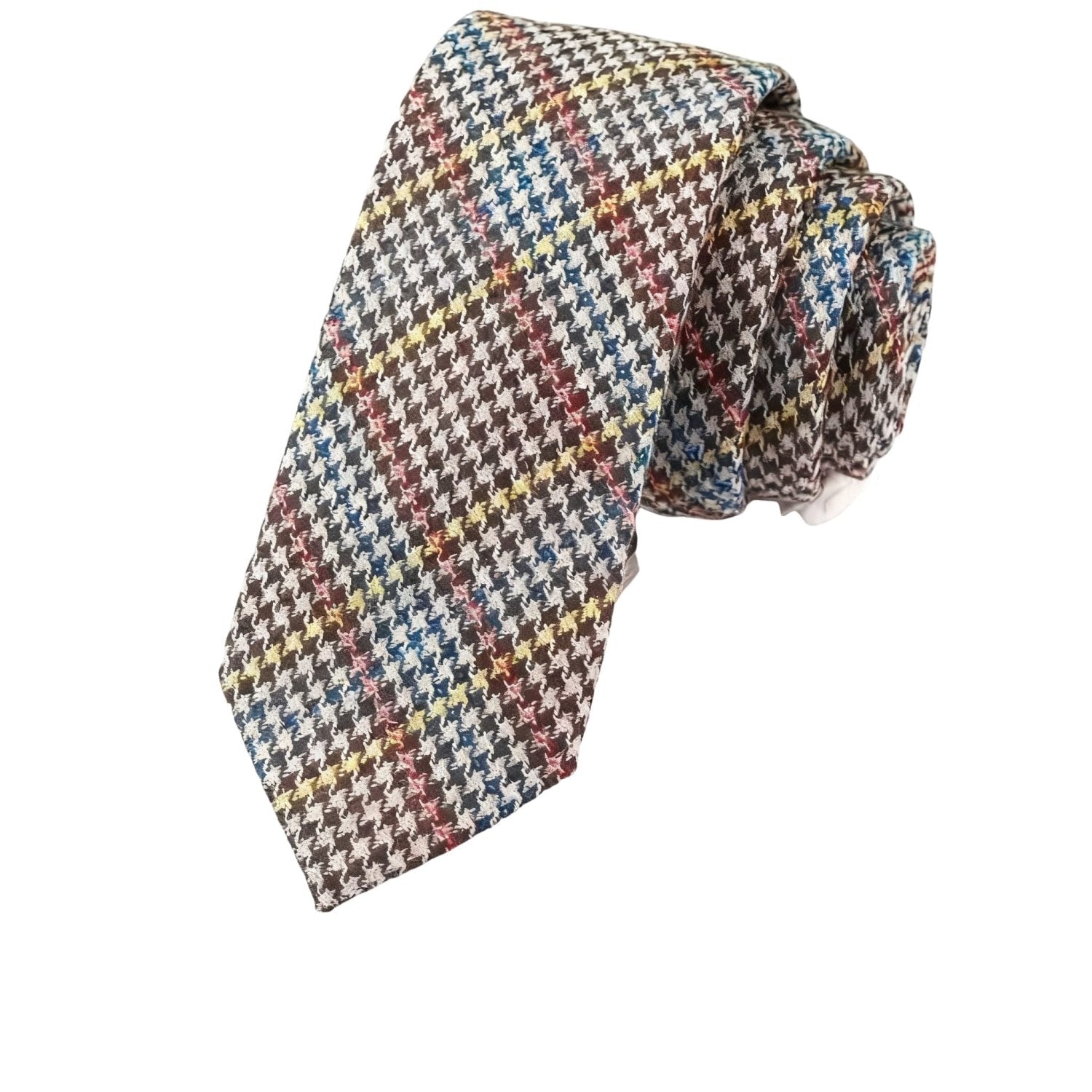 Brown With Multicolor Houndstooth Necktie