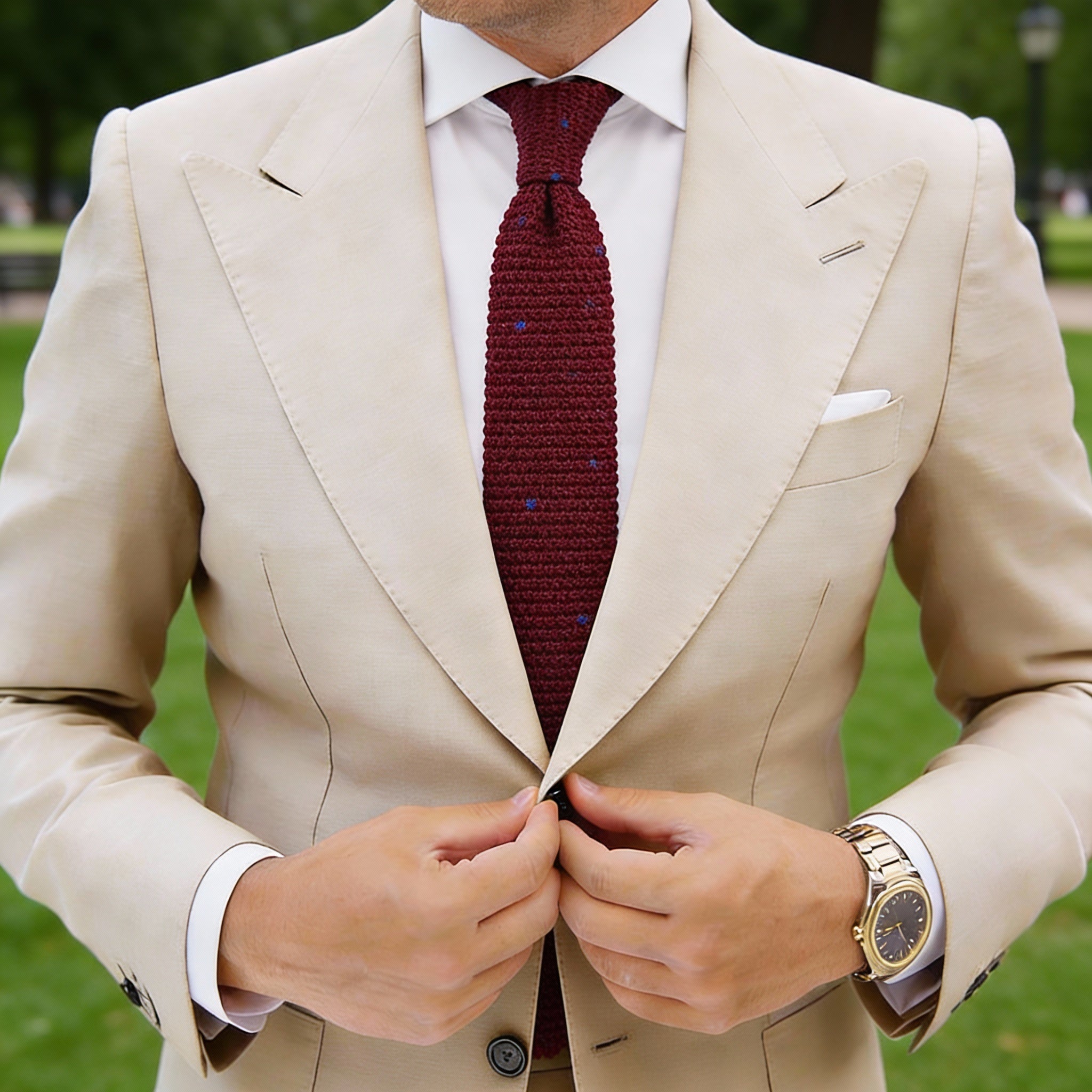 Red Necktie With Blue Small Hearts