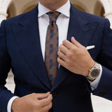 Brown With Dark Blue Diamond - Shaped Necktie