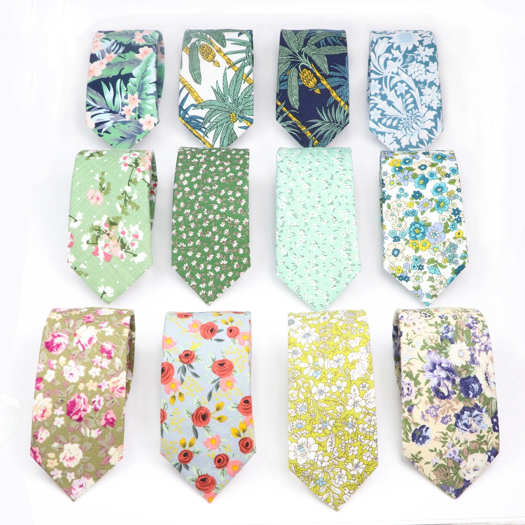 ZONFAZ Artificial Cotton Flower Ties Skinny Floral Necktie