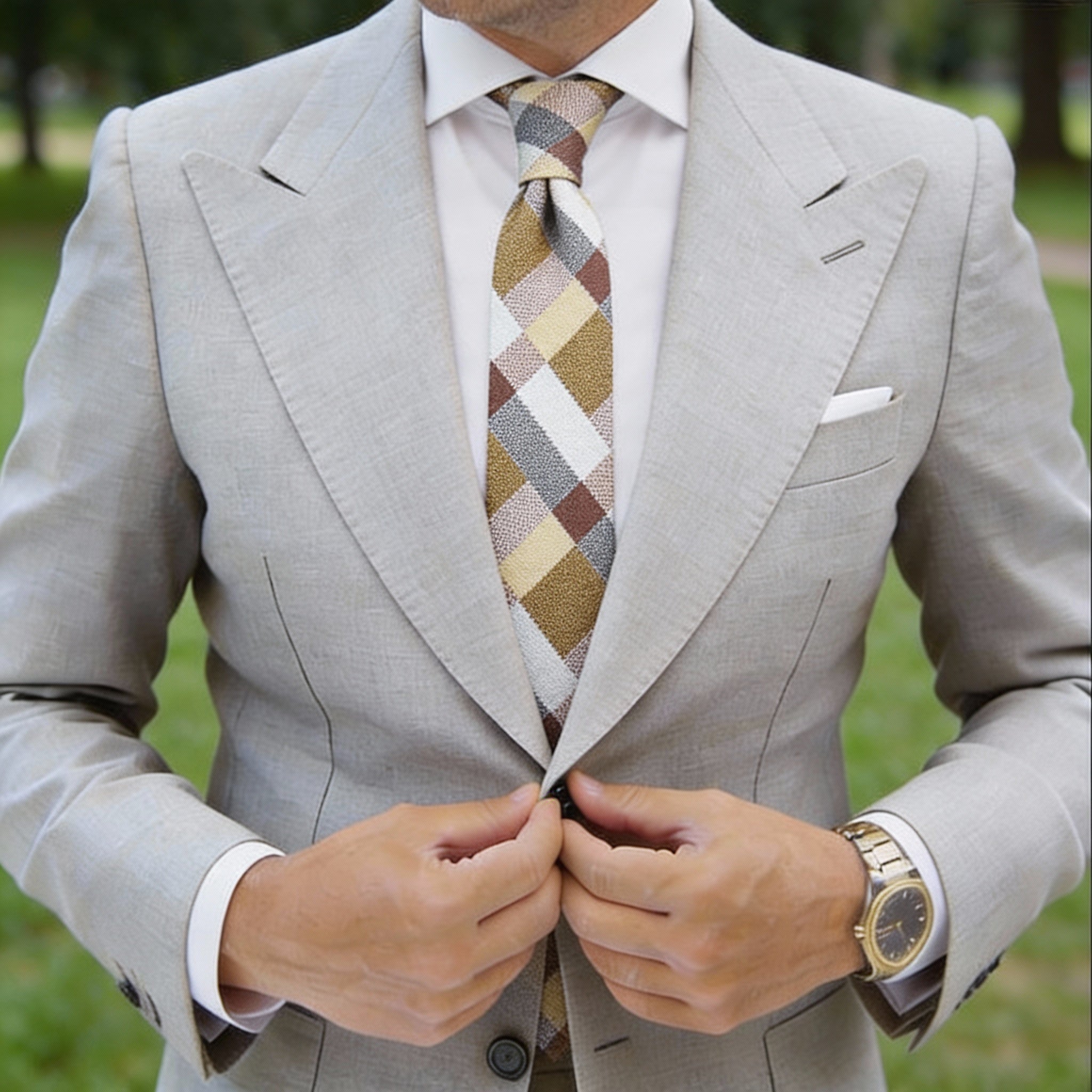 White With Yellow Plaid Necktie