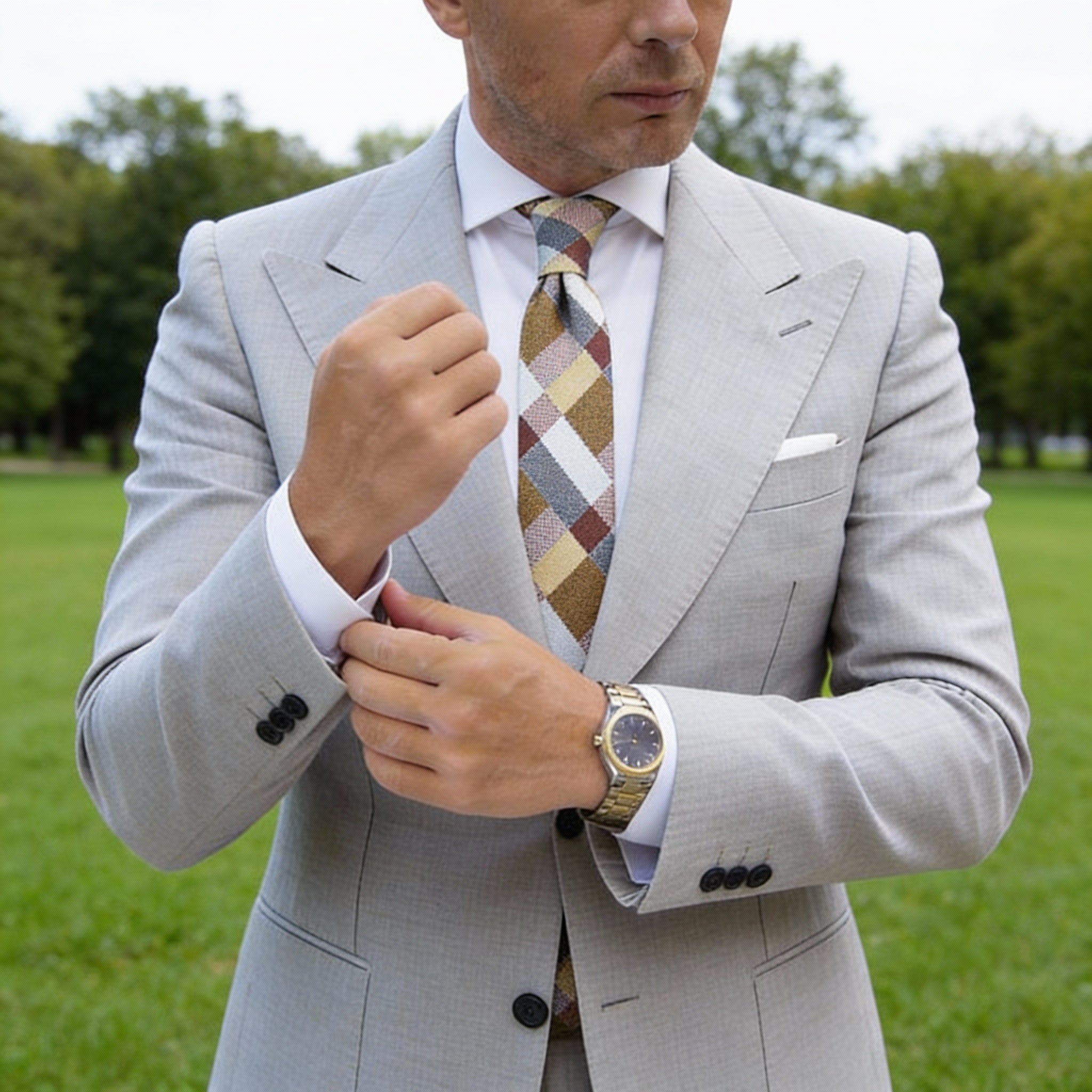 White With Yellow Plaid Necktie