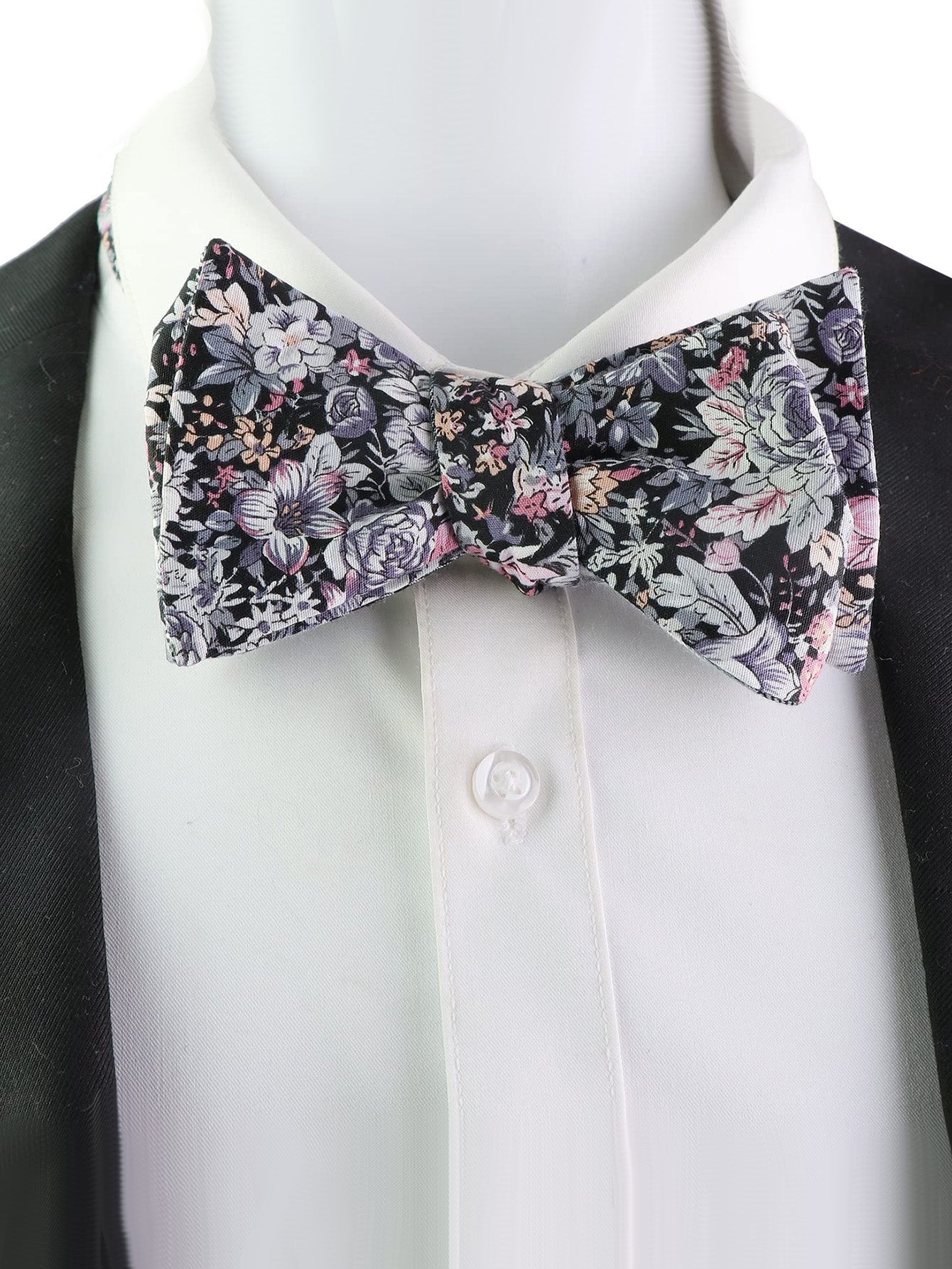 Black Base Floral Cotton Hand‑Tied Men's Bow Tie