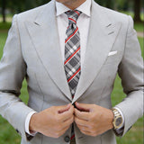 Gray With Red White Plaid Necktie