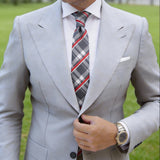 Gray With Red White Plaid Necktie