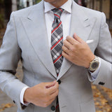 Gray With Red White Plaid Necktie