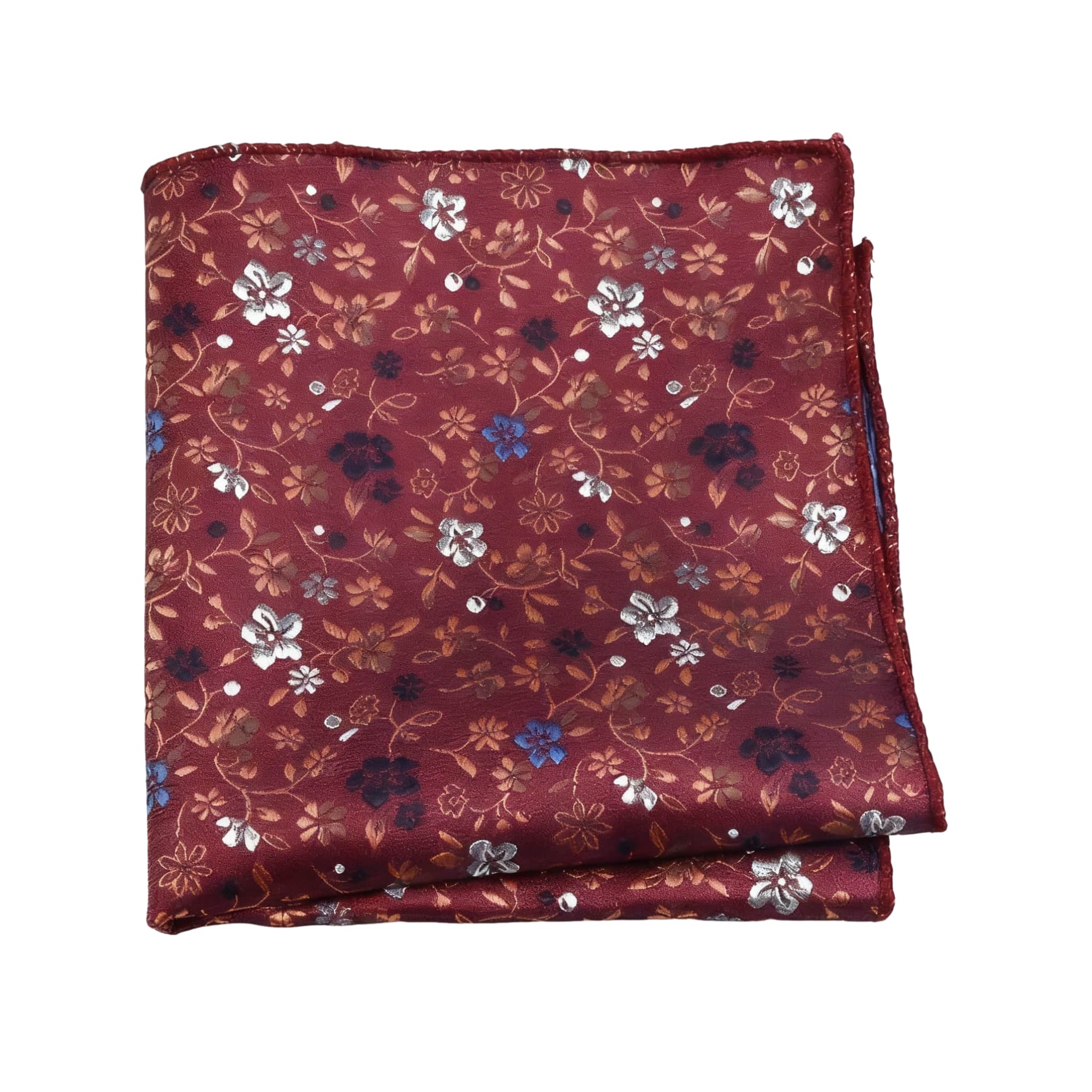 Burgundy White Floral Pocket Square