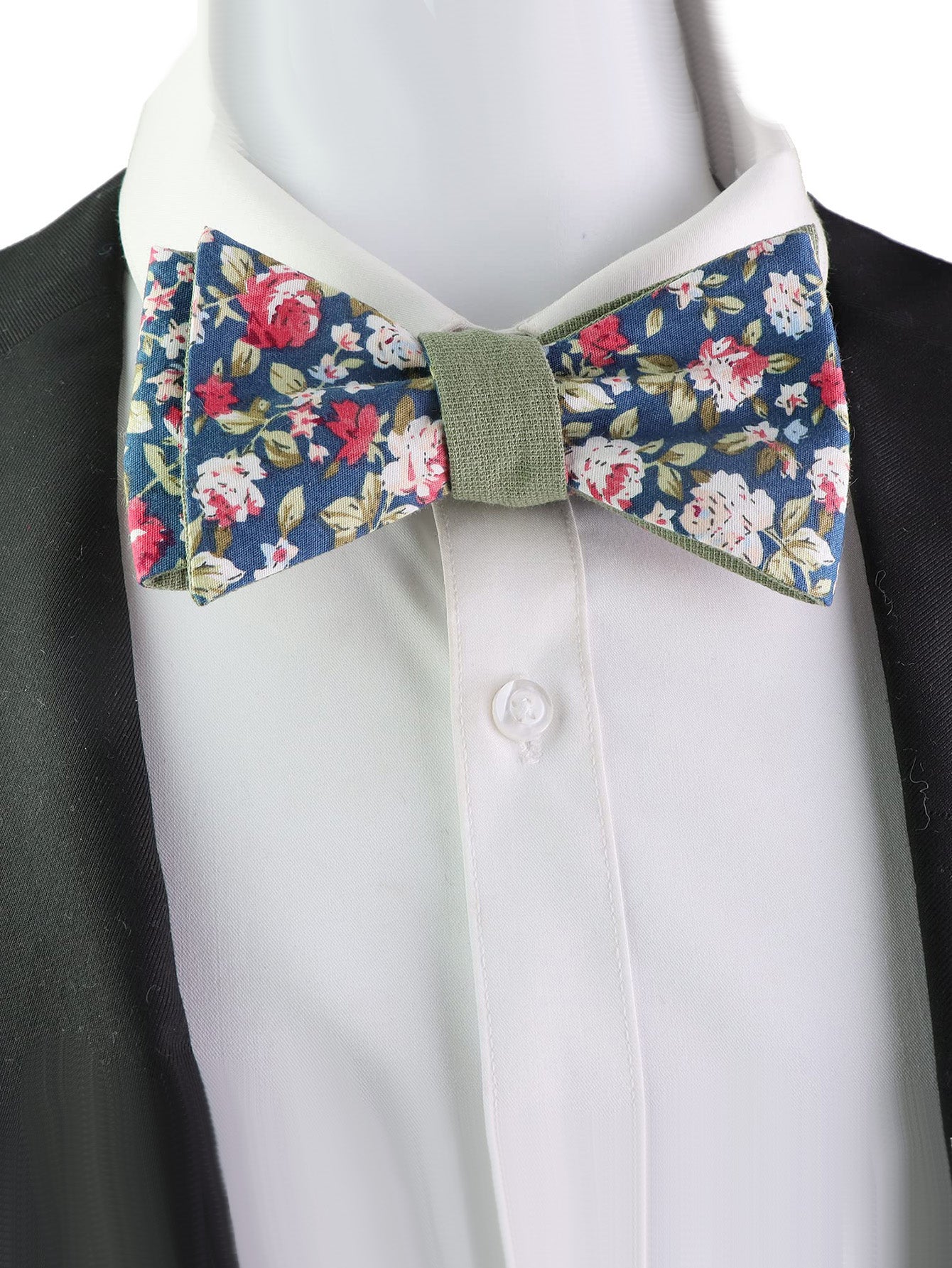 Green Floral Hand‑Tied Cotton Bow Tie for Wedding
