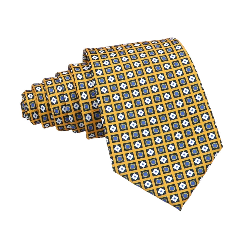 Gold Blue Geometric Necktie