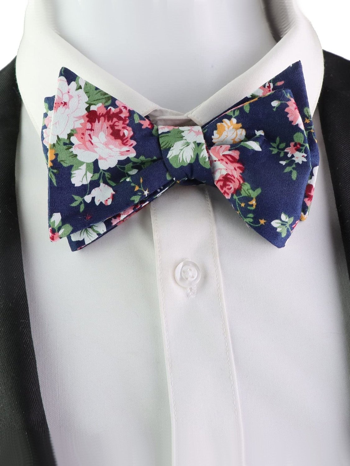 Navy Floral Hand‑Tied Cotton Bow Tie for Wedding