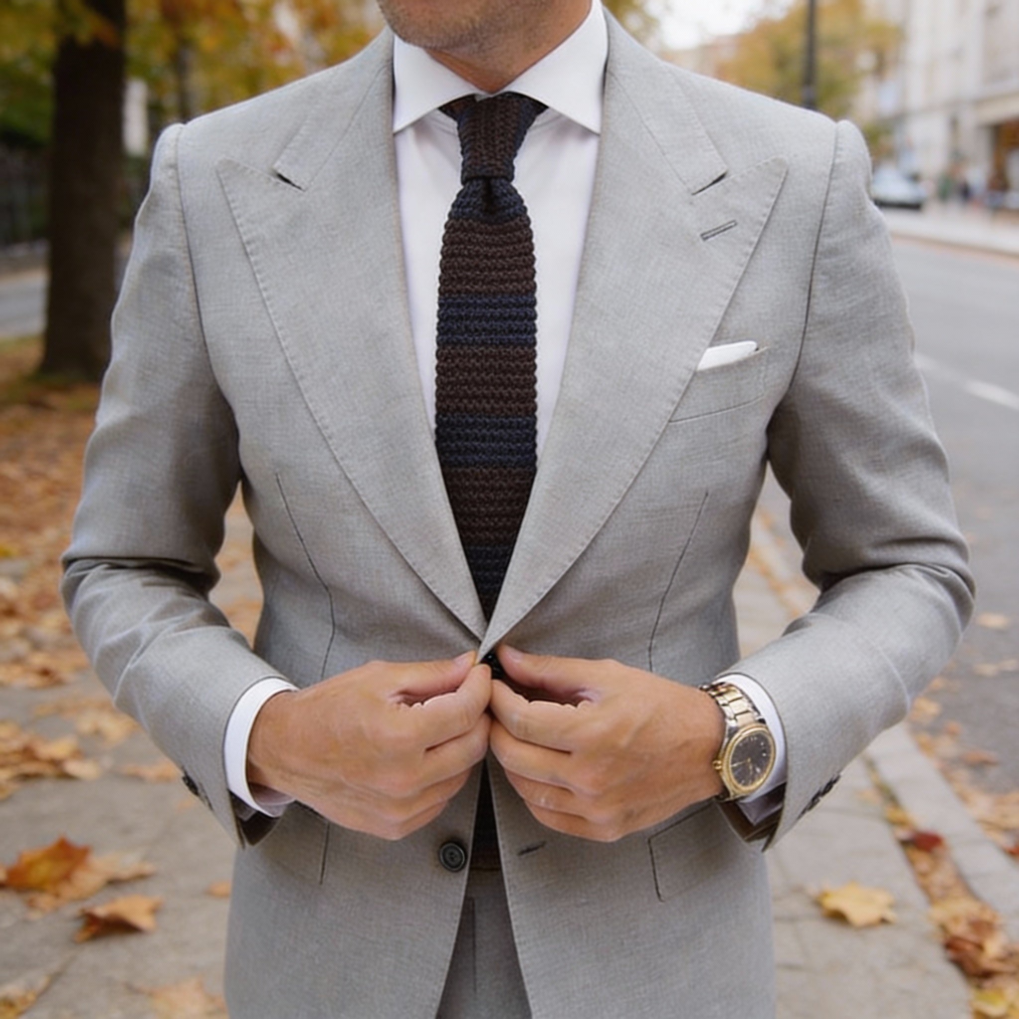 Brown With Blue Horizontal Stripes Necktie