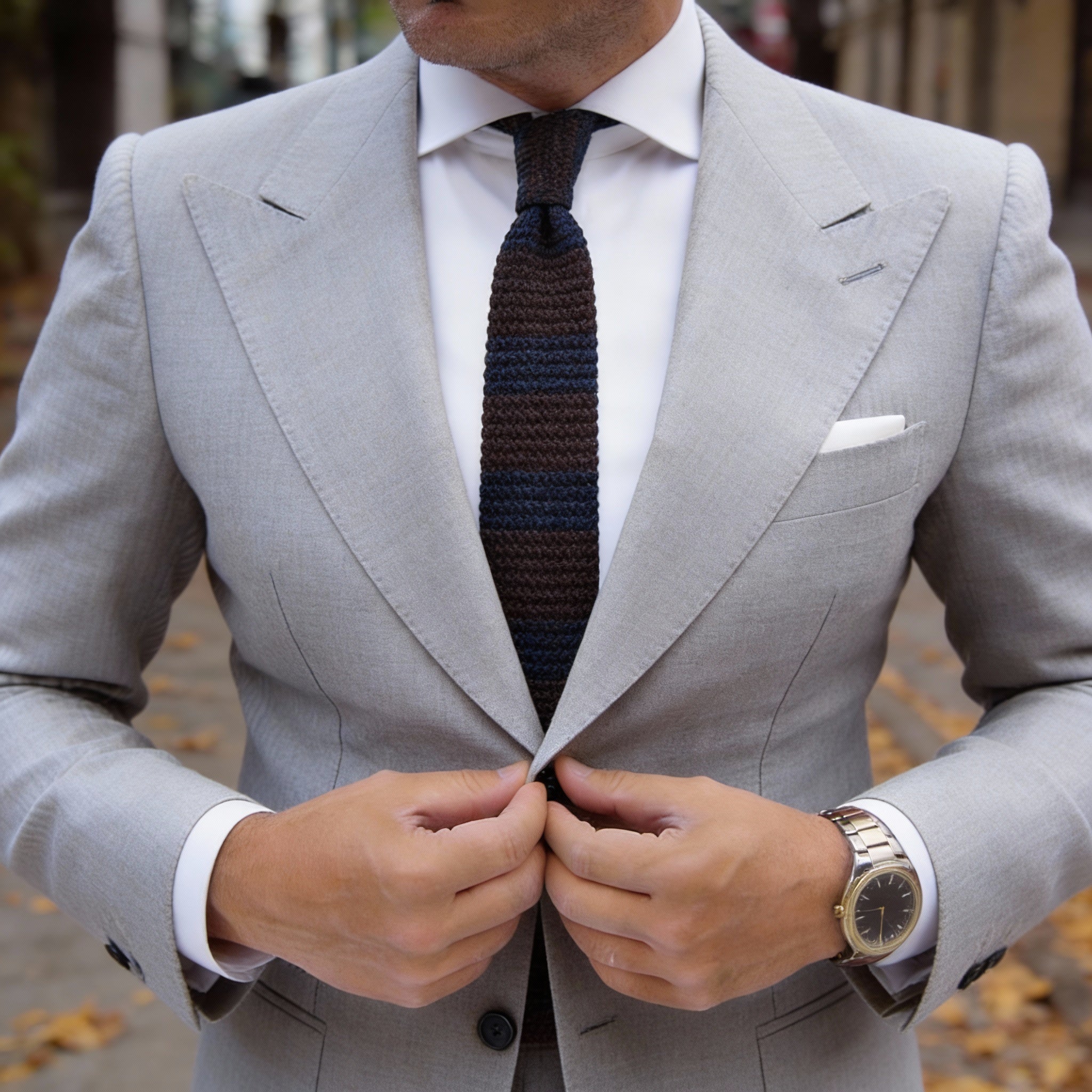 Brown With Blue Horizontal Stripes Necktie