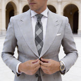 Gray With White Black Plaid Necktie