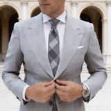 Gray With White Black Plaid Necktie