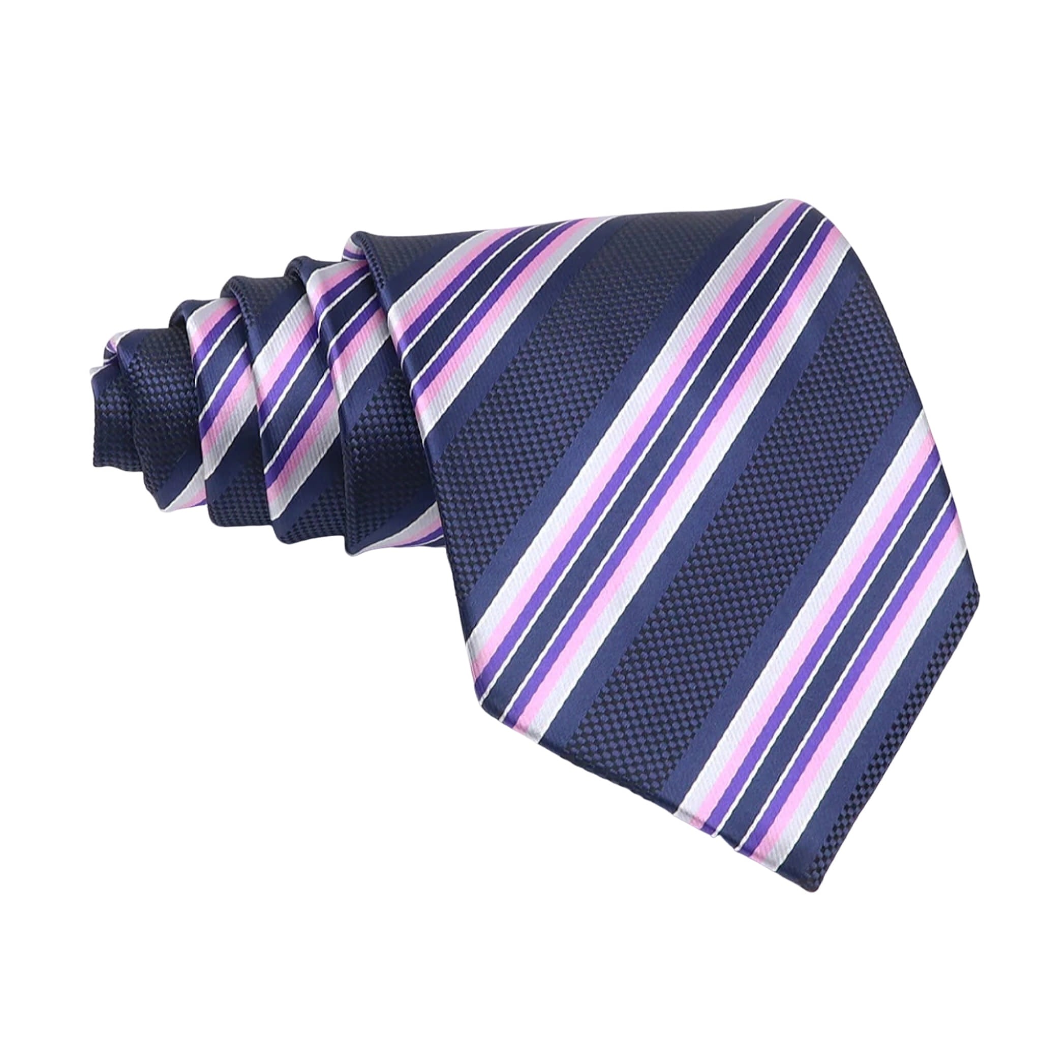 Dark Blue With Purple Pink White Striped Necktie