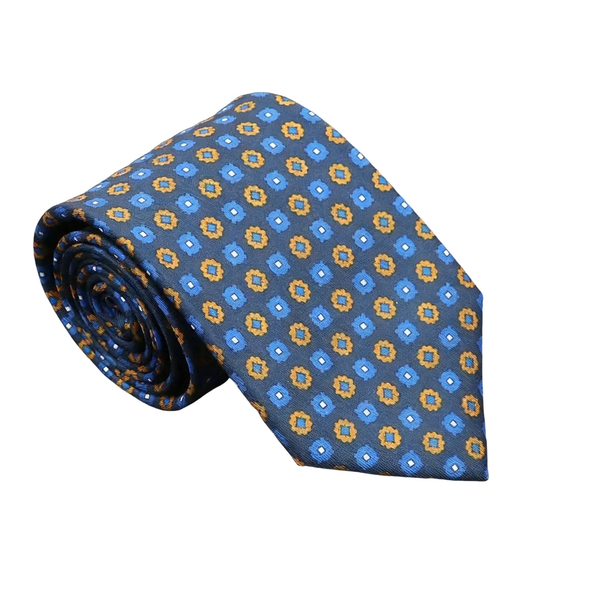 Dark Blue With Yellow Floral Squares Necktie