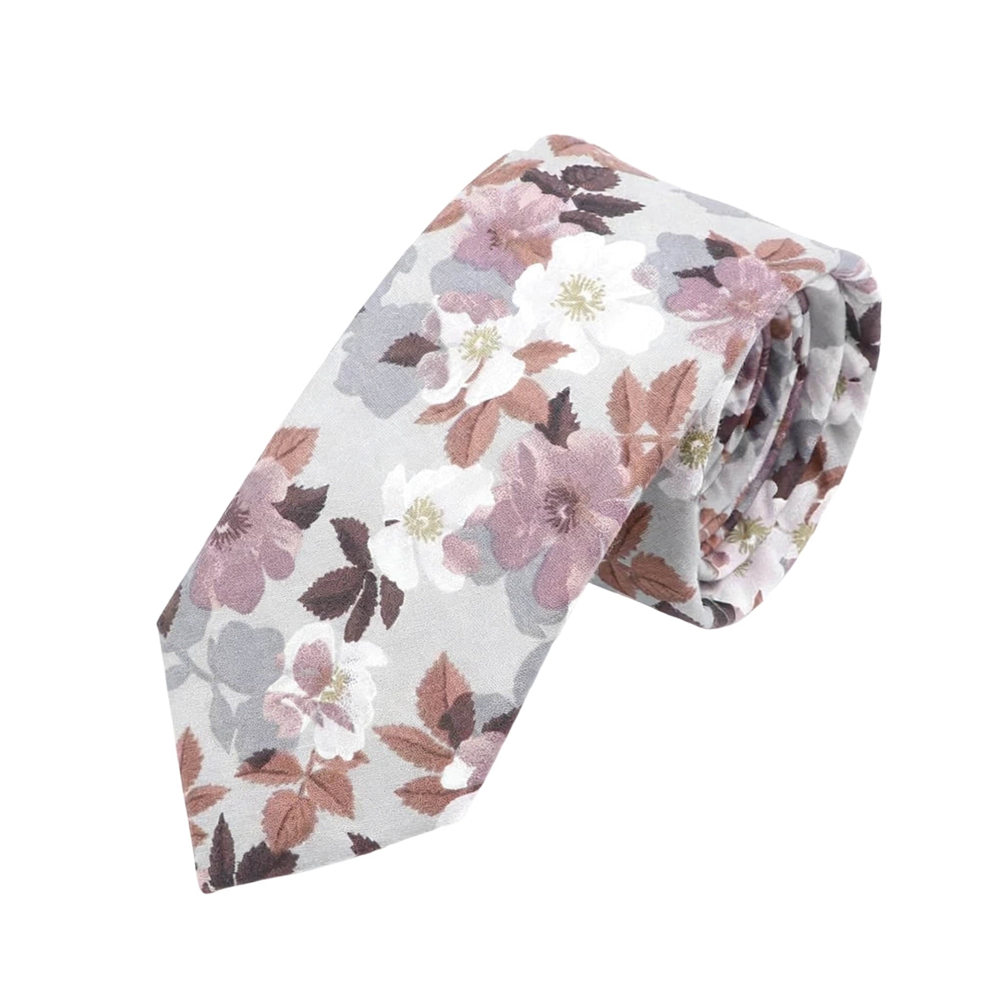 Gray Purple Floral Necktie