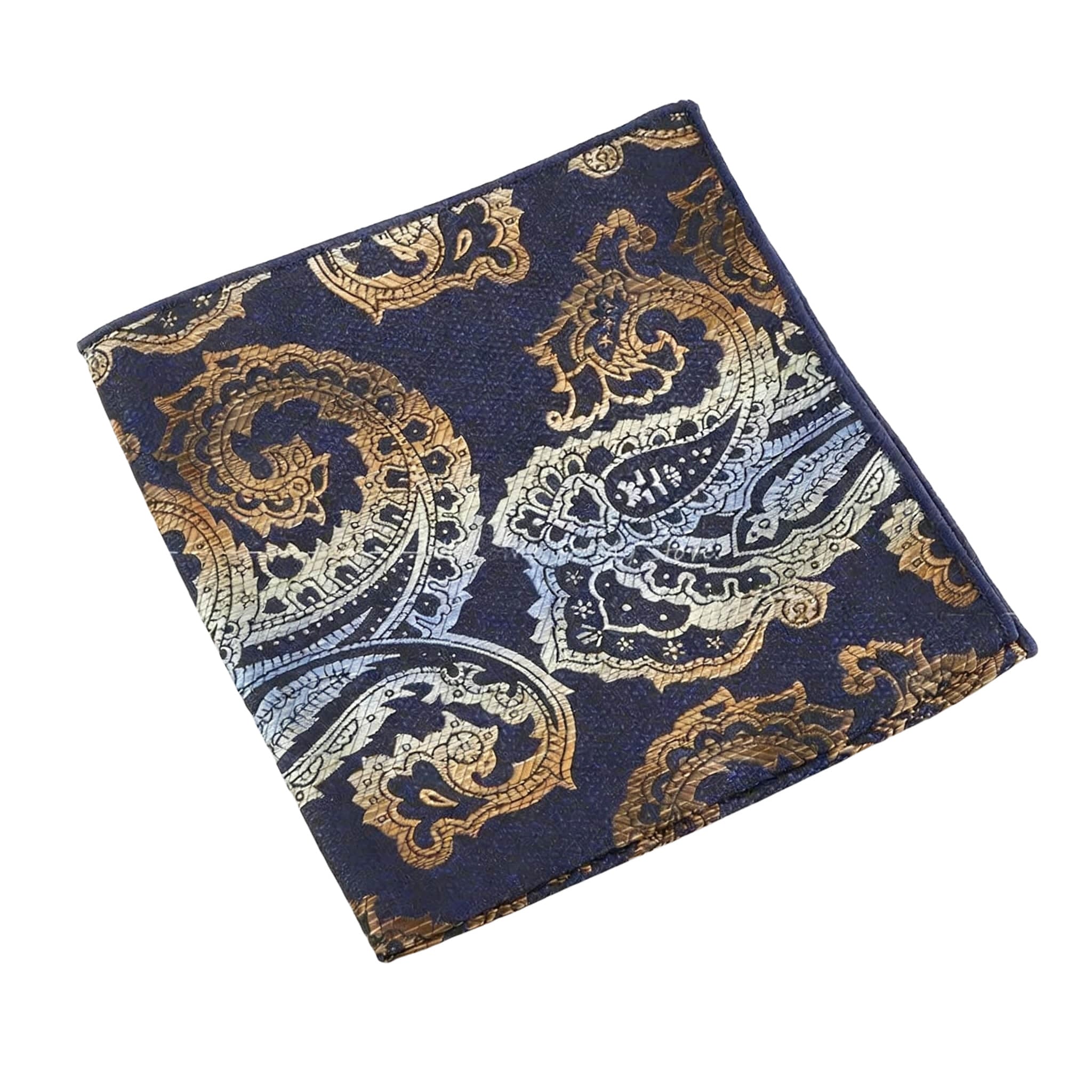 Navy Blue Gold Paisley Pocket Square