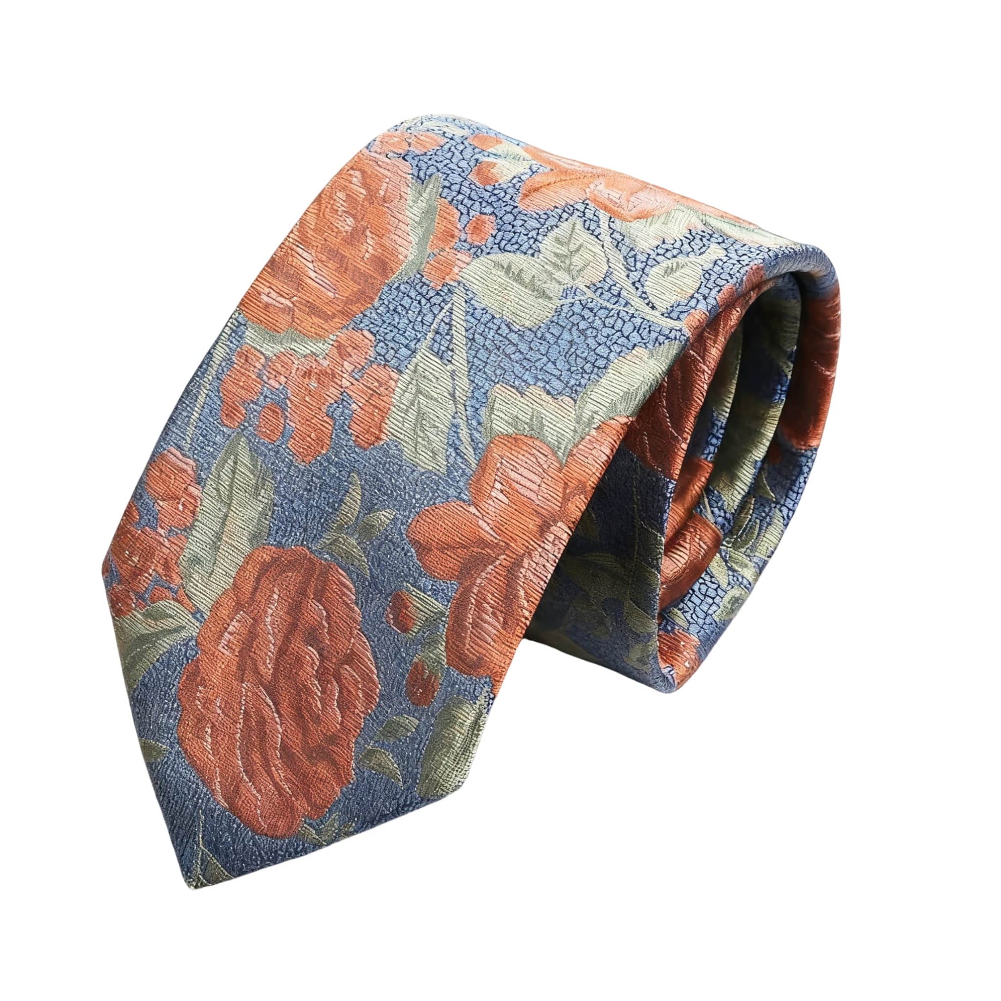 Blue Orange Floral Necktie