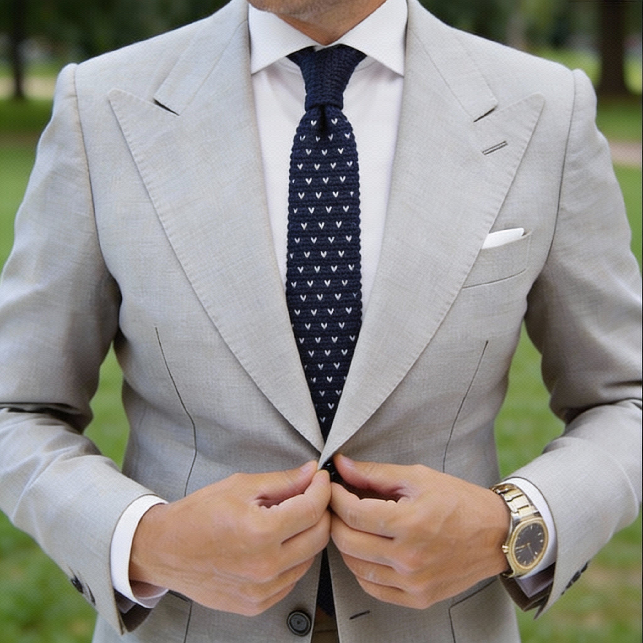 Navy Blue With White Dot Knitted Necktie