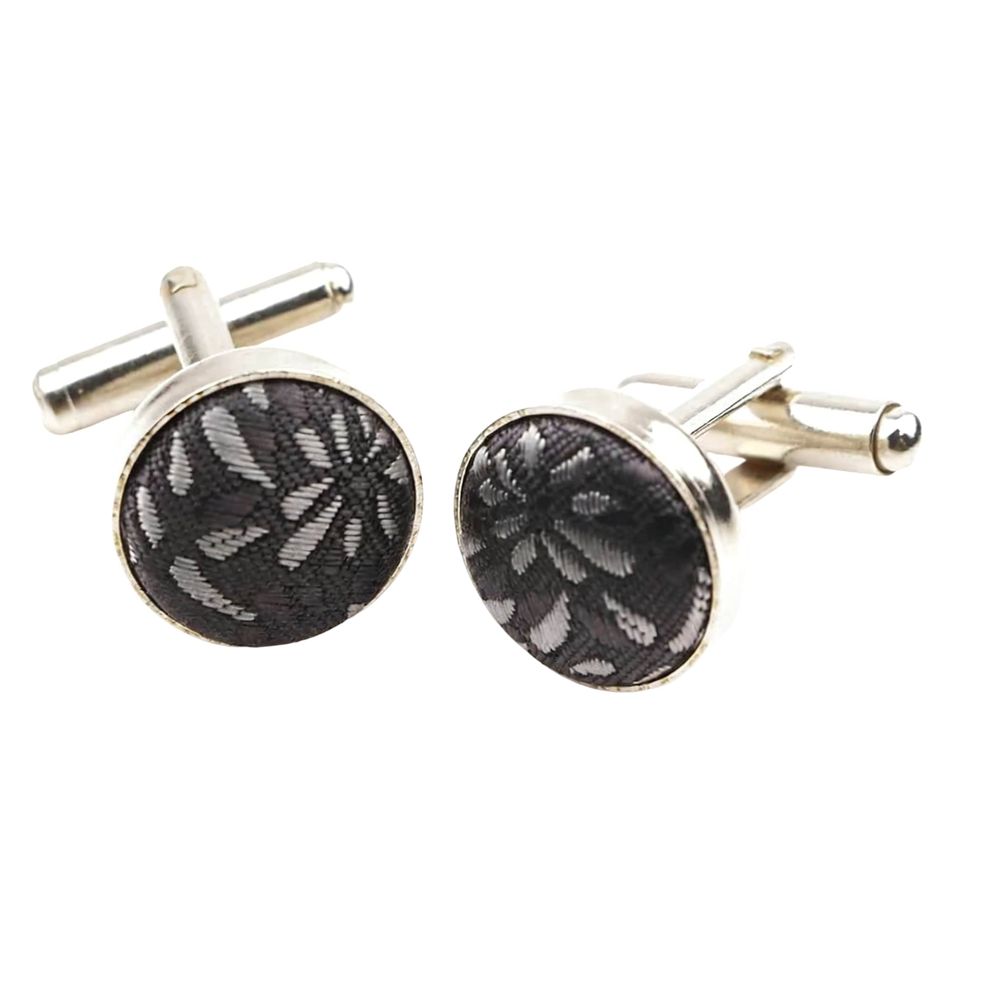 Black Silver Floral Cufflink