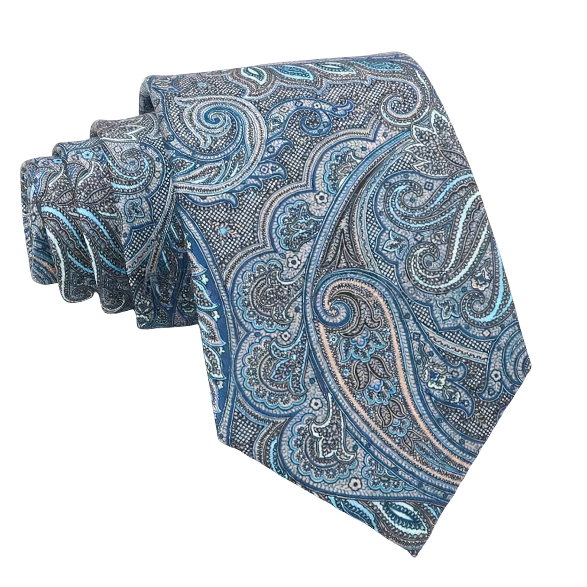 Blue Gray Paisley Necktie